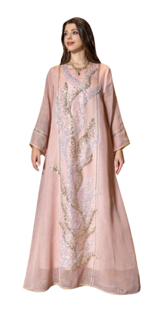 
                      
                        Dubai Elegance Mesh Beaded Abaya Pink
                      
                    