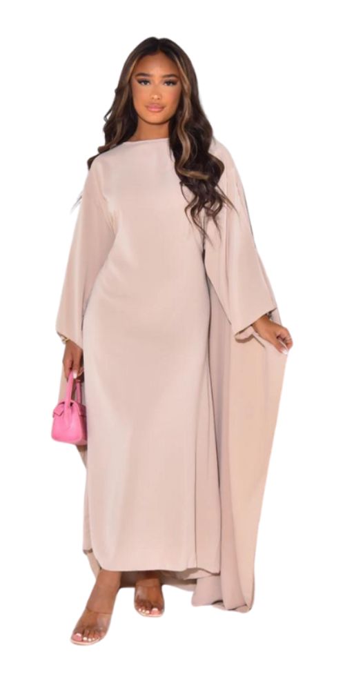 
                      
                        Satin Serenity Bat Sleeve Abaya Beige
                      
                    