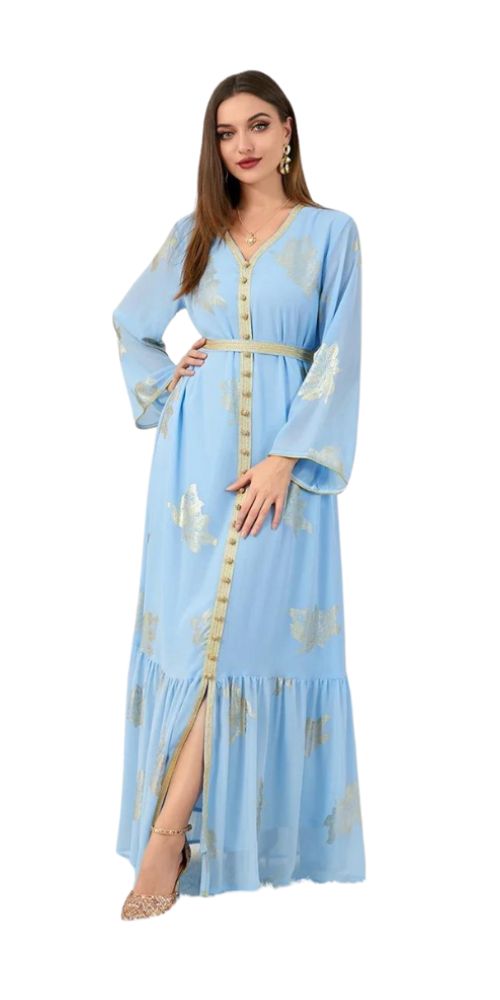 
                      
                        V-Neck Maxi with Belted Split Hem Light Blue
                      
                    