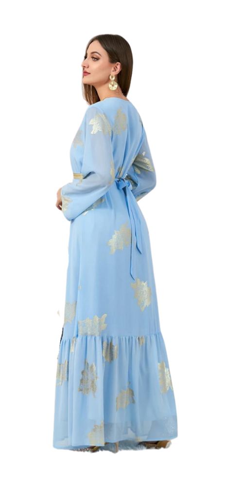 
                      
                        V-Neck Maxi with Belted Split Hem Light Blue
                      
                    